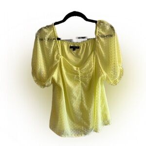 Banana Republic Puff Sleeve Ruched Blouse Size Medium in Lemon Yellow GUC